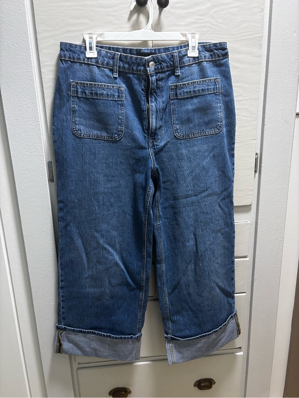 High-Rise Cropped Wide-Leg Jeans in Denim Blue